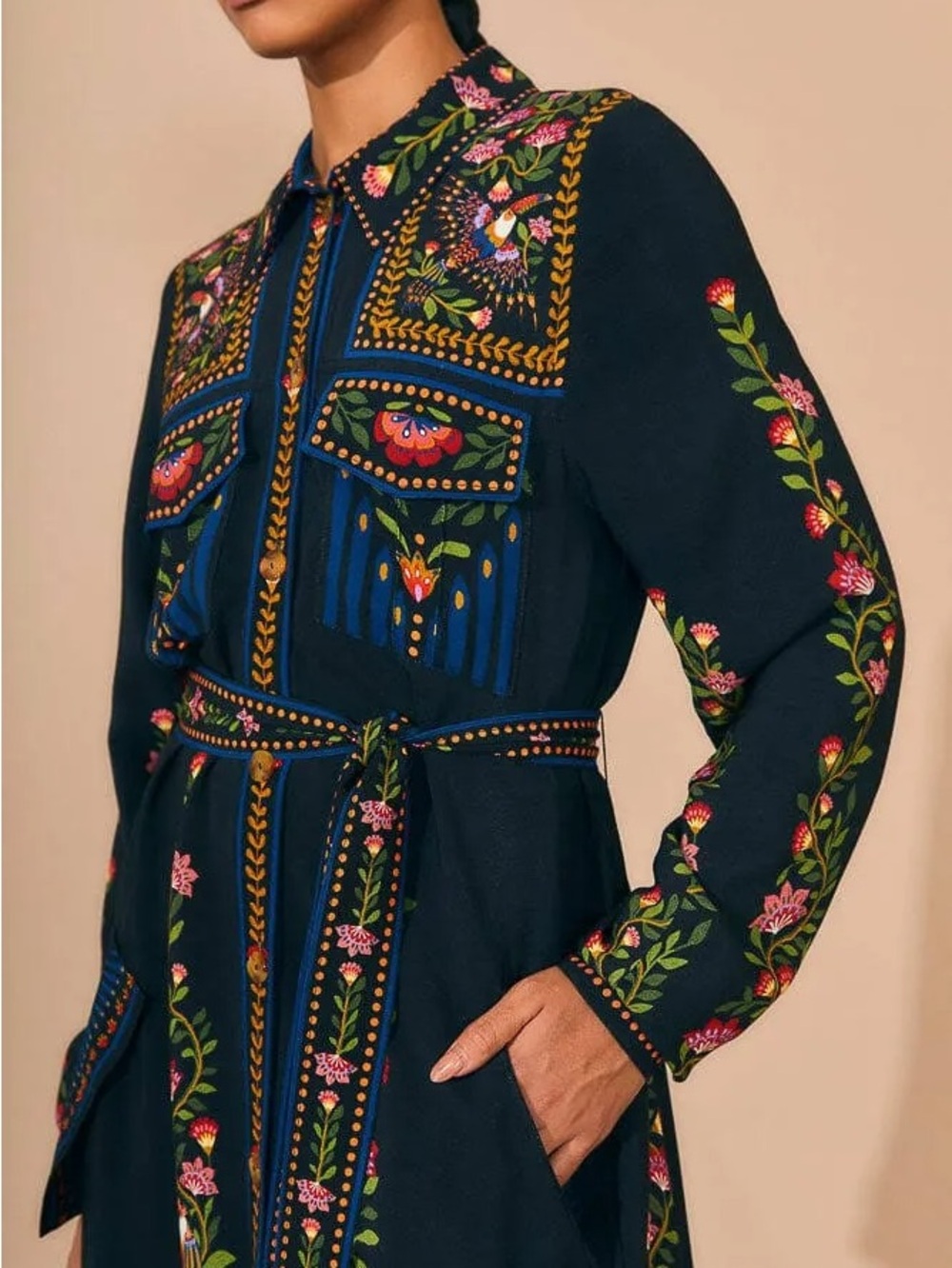 Farm Rio Black Toucan Garden Midi Dress- Size Medium - Picture 4 of 6